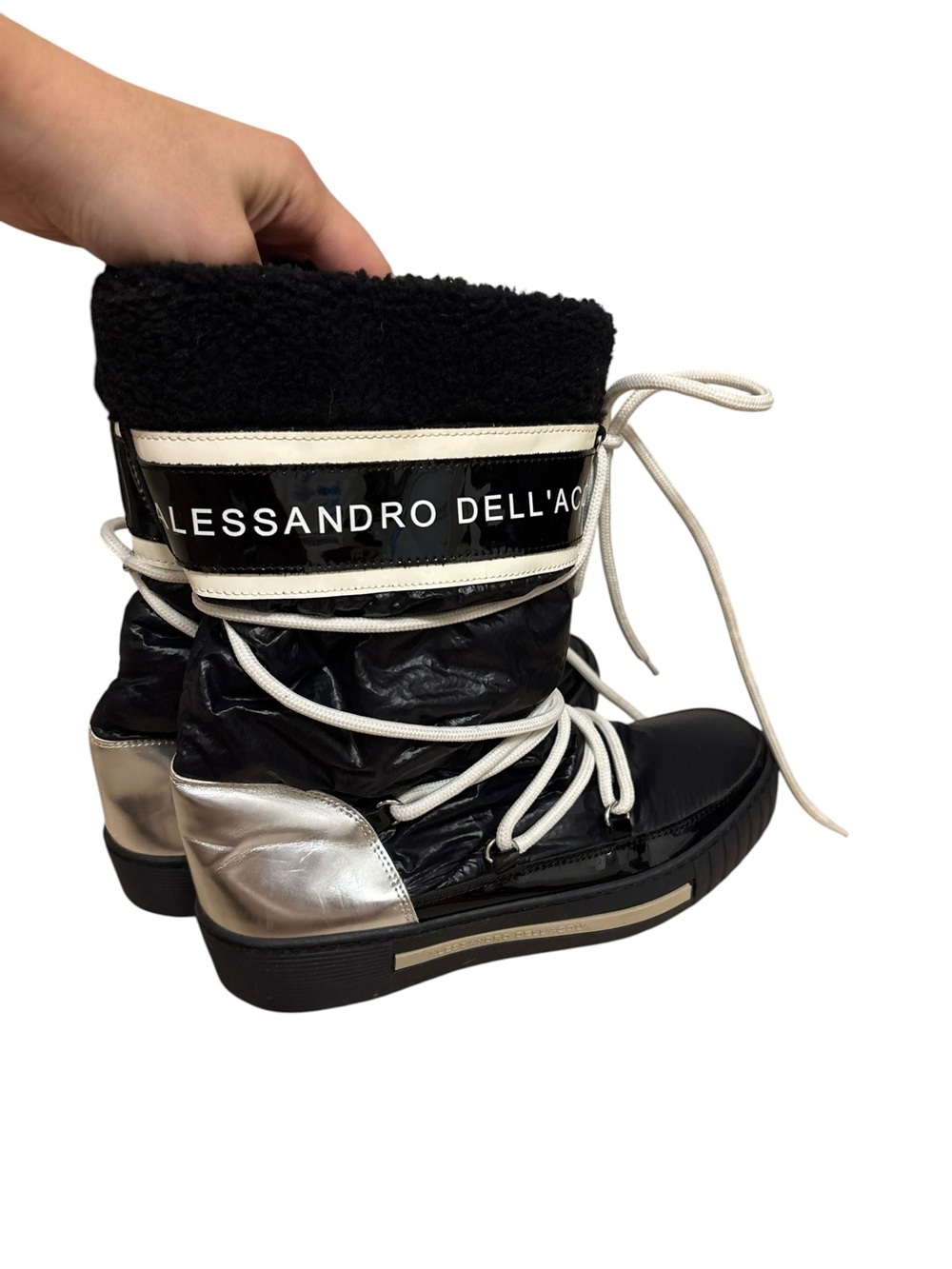 Alessandro Dell’Acqua Y2K Black & Silver Winter Snow Boots - Picture 7 of 12